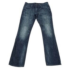 Guess Vermont Slim Mens Jeans 38x34 Dark Wash Straight Leg Blue Denim Whiskered